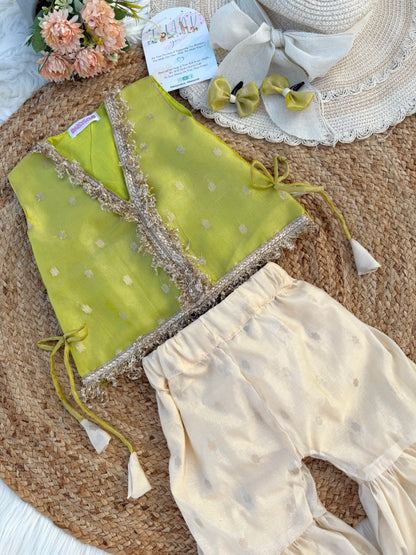 Designer Front Open Butti Top with Sharara Pants