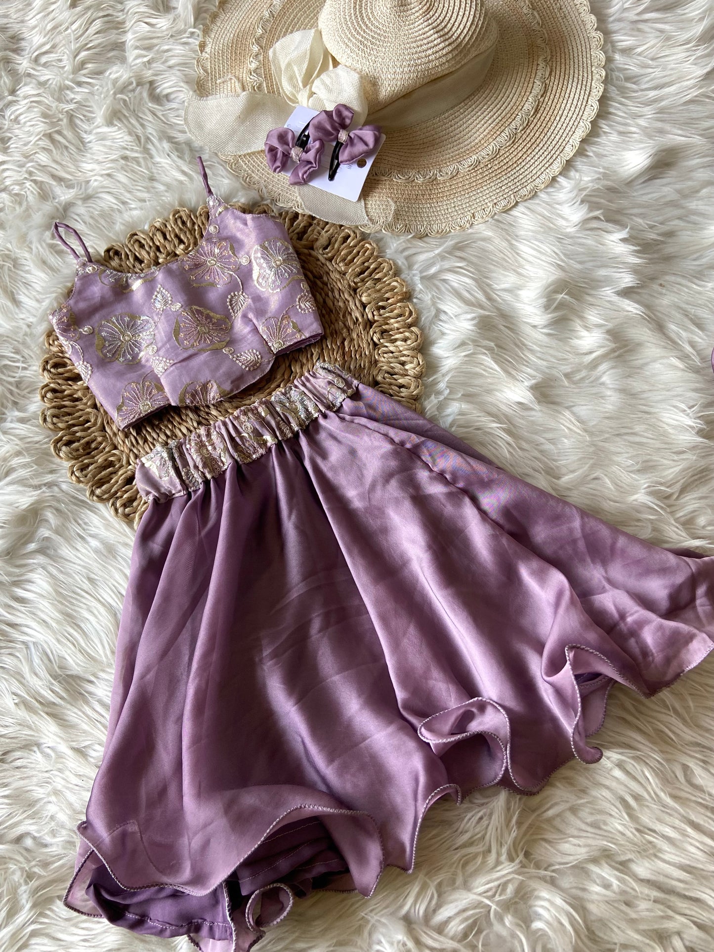 Tissue Floral Embroidery Lehenga Set with Sling Bag