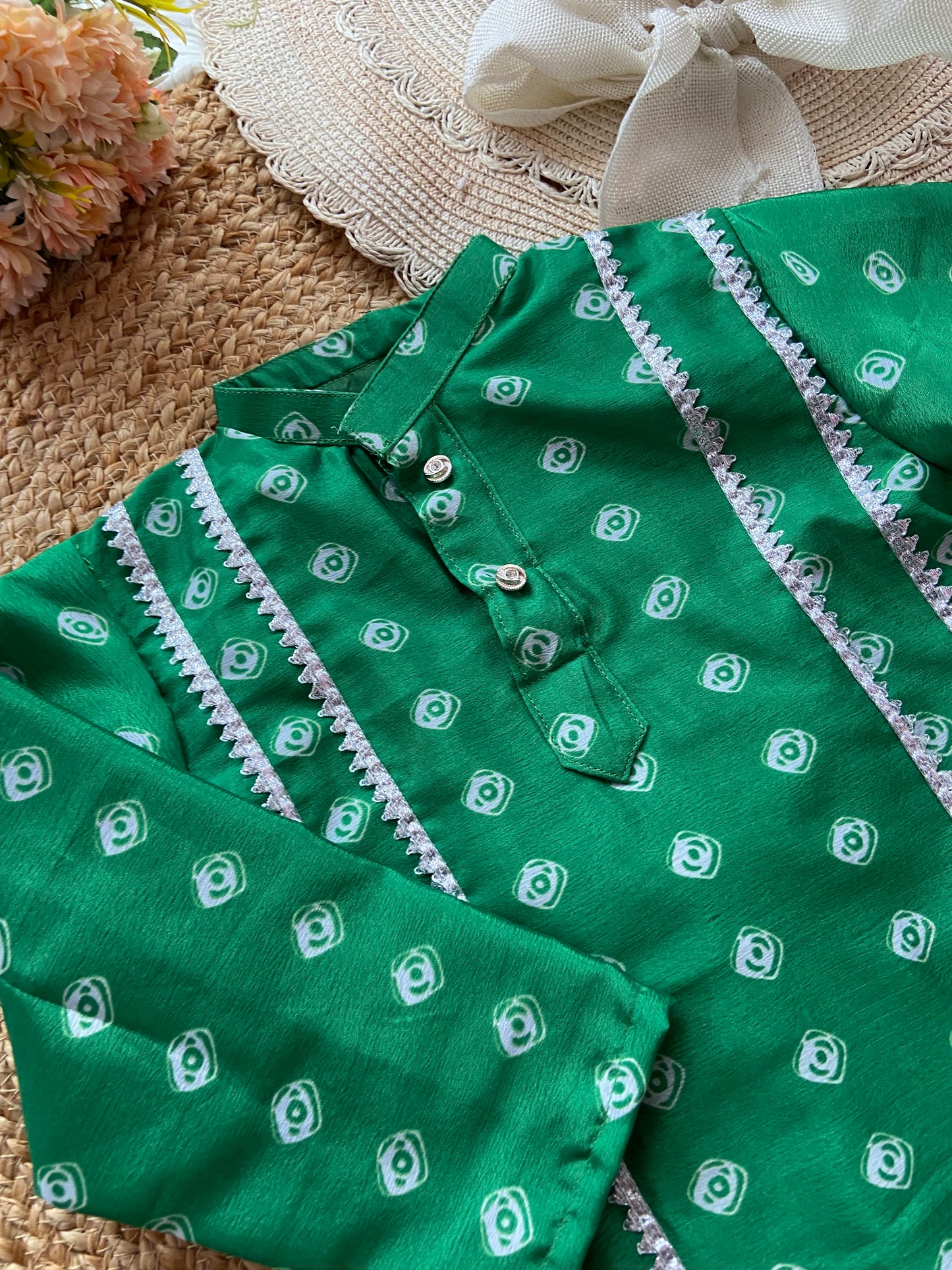 Green Polka Dot Kurta Set