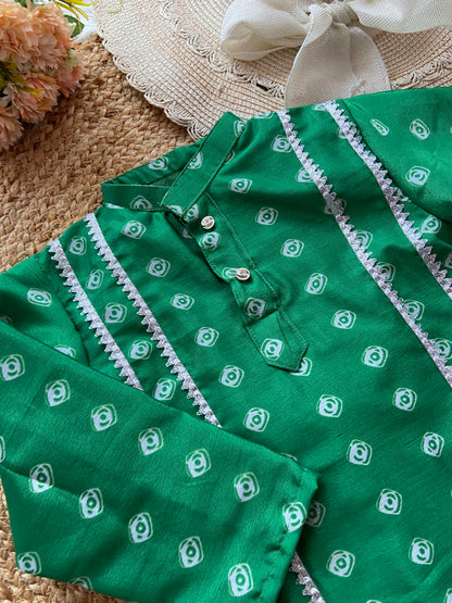 Green Polka Dot Kurta Set