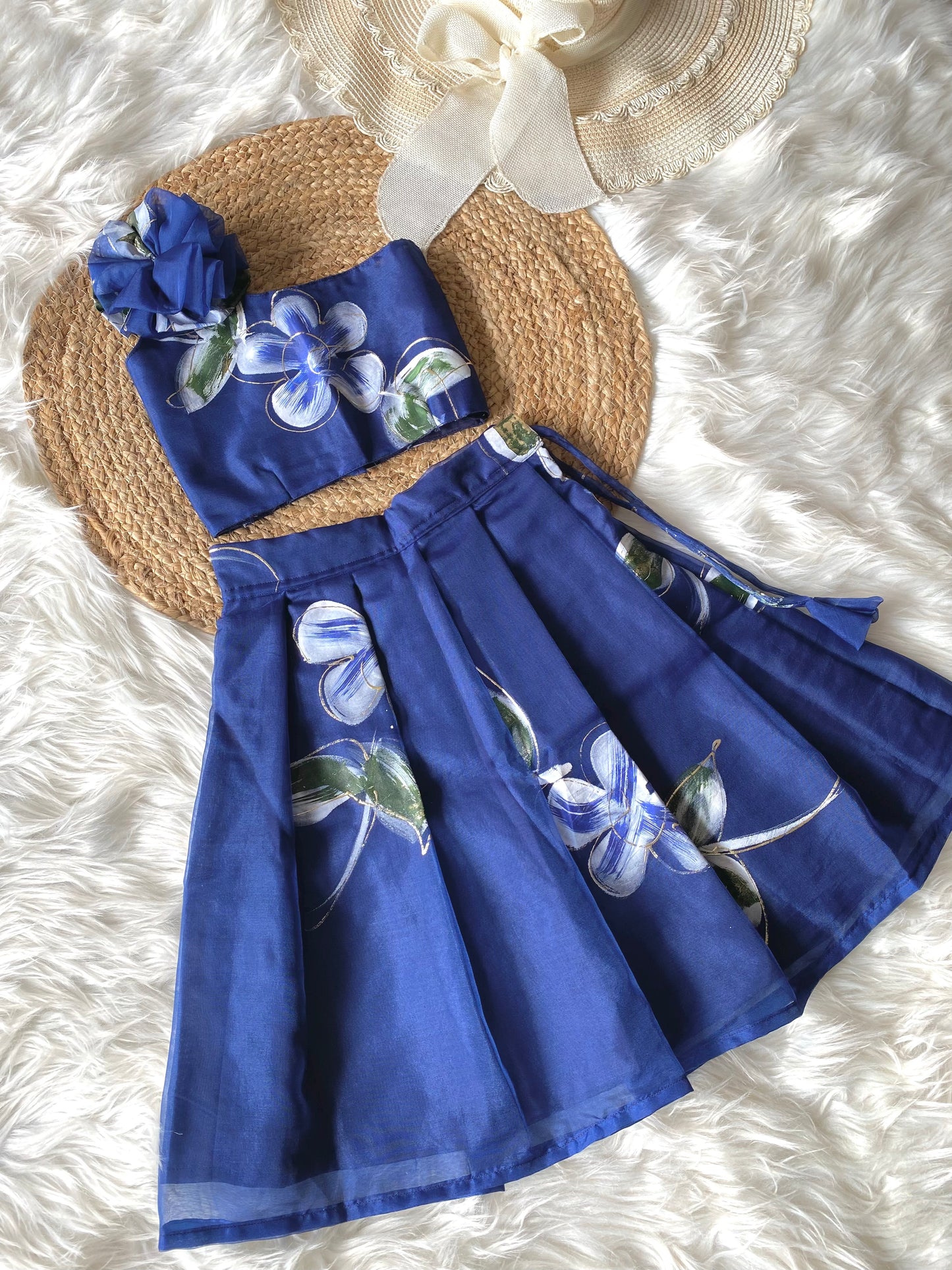 Blue Brush Paint Lehenga