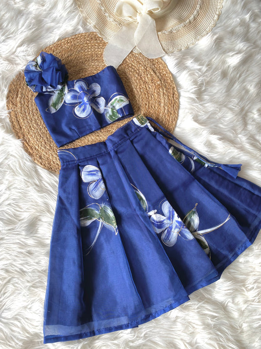 Blue Brush Paint Lehenga