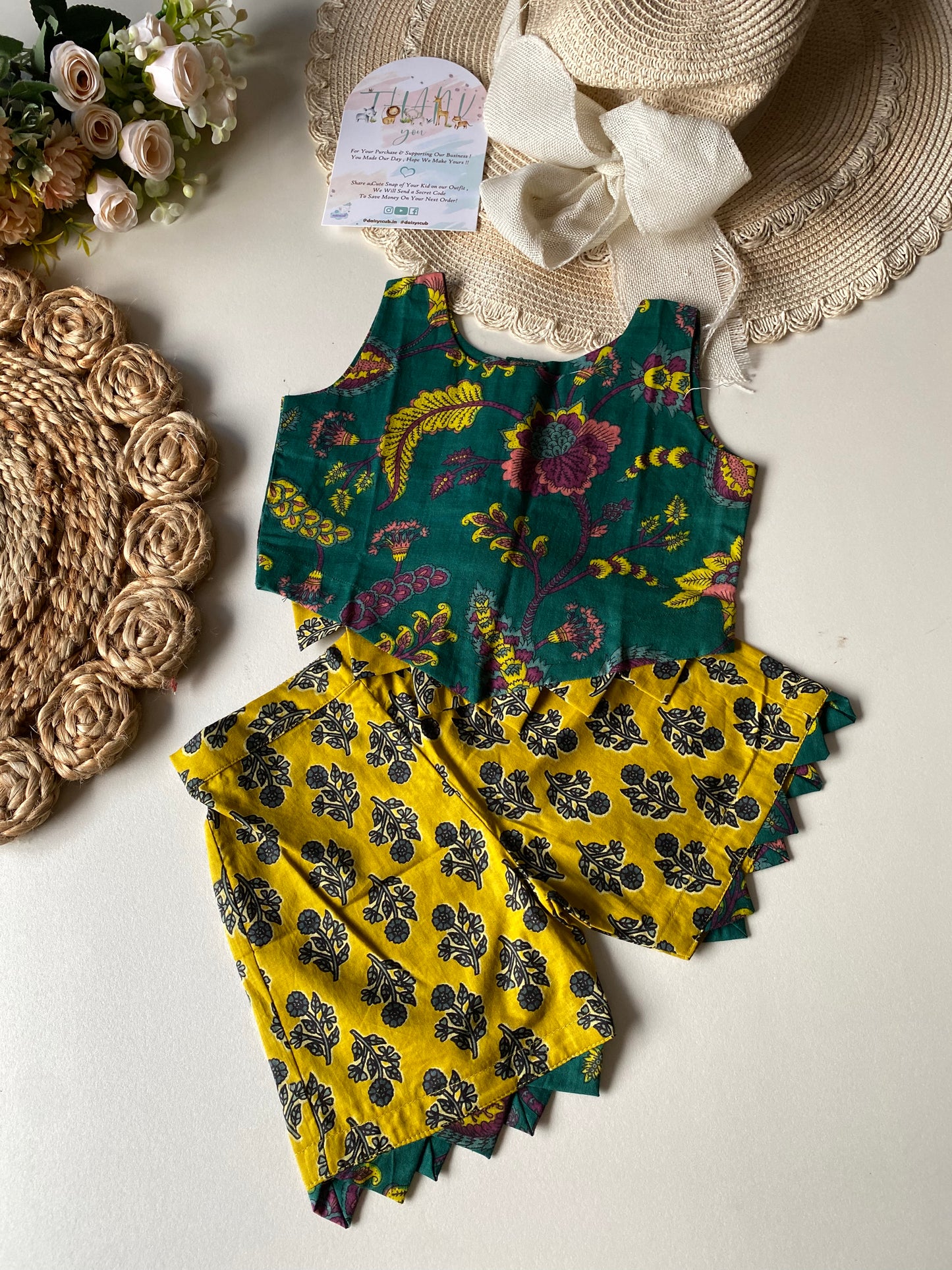 Ajrakh Green combo Pure Cotton Coord set