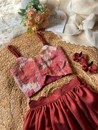 Rust Orange Chinnon Embellished Lehenga