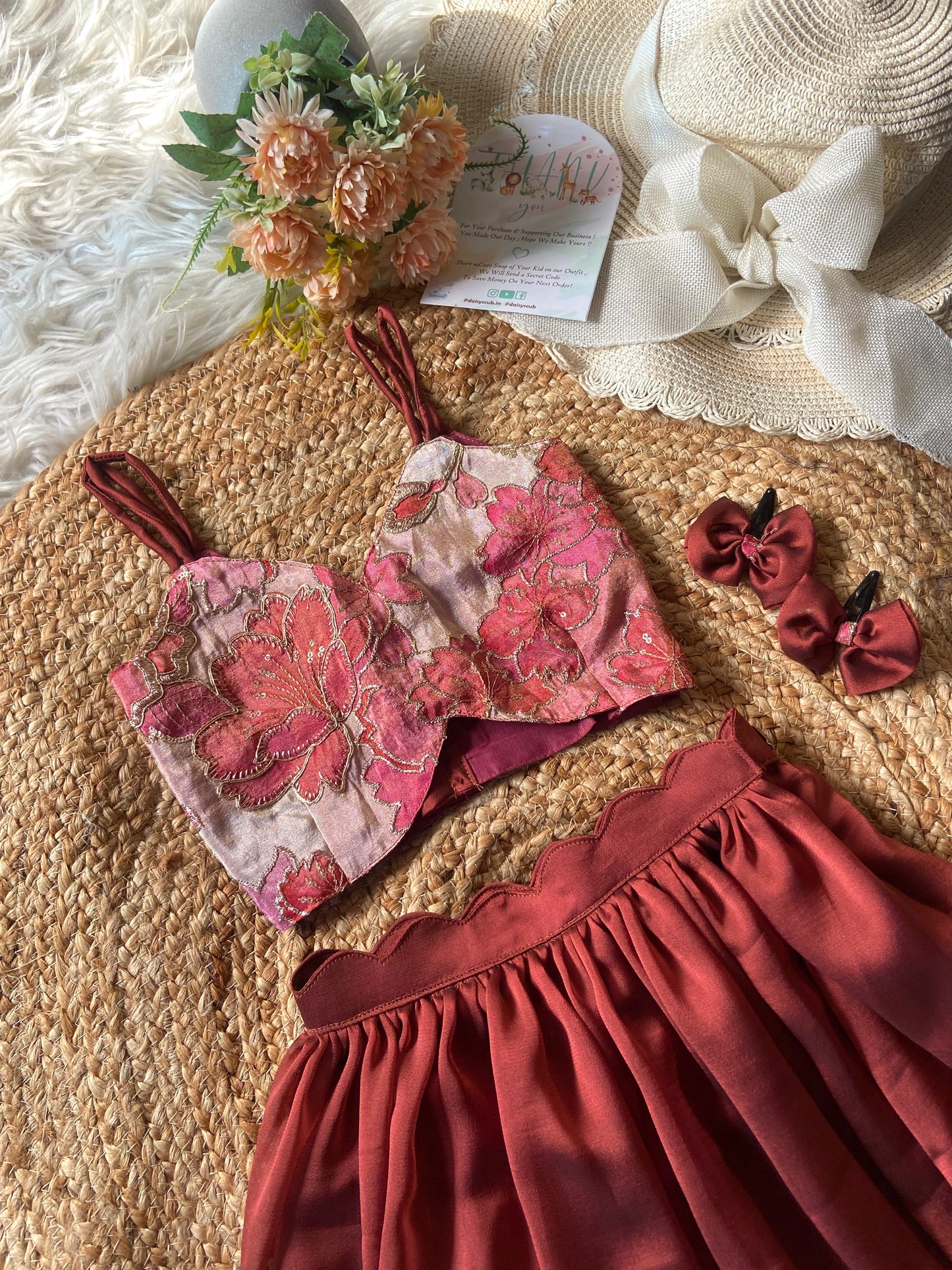 Rust Orange Chinnon Embellished Lehenga