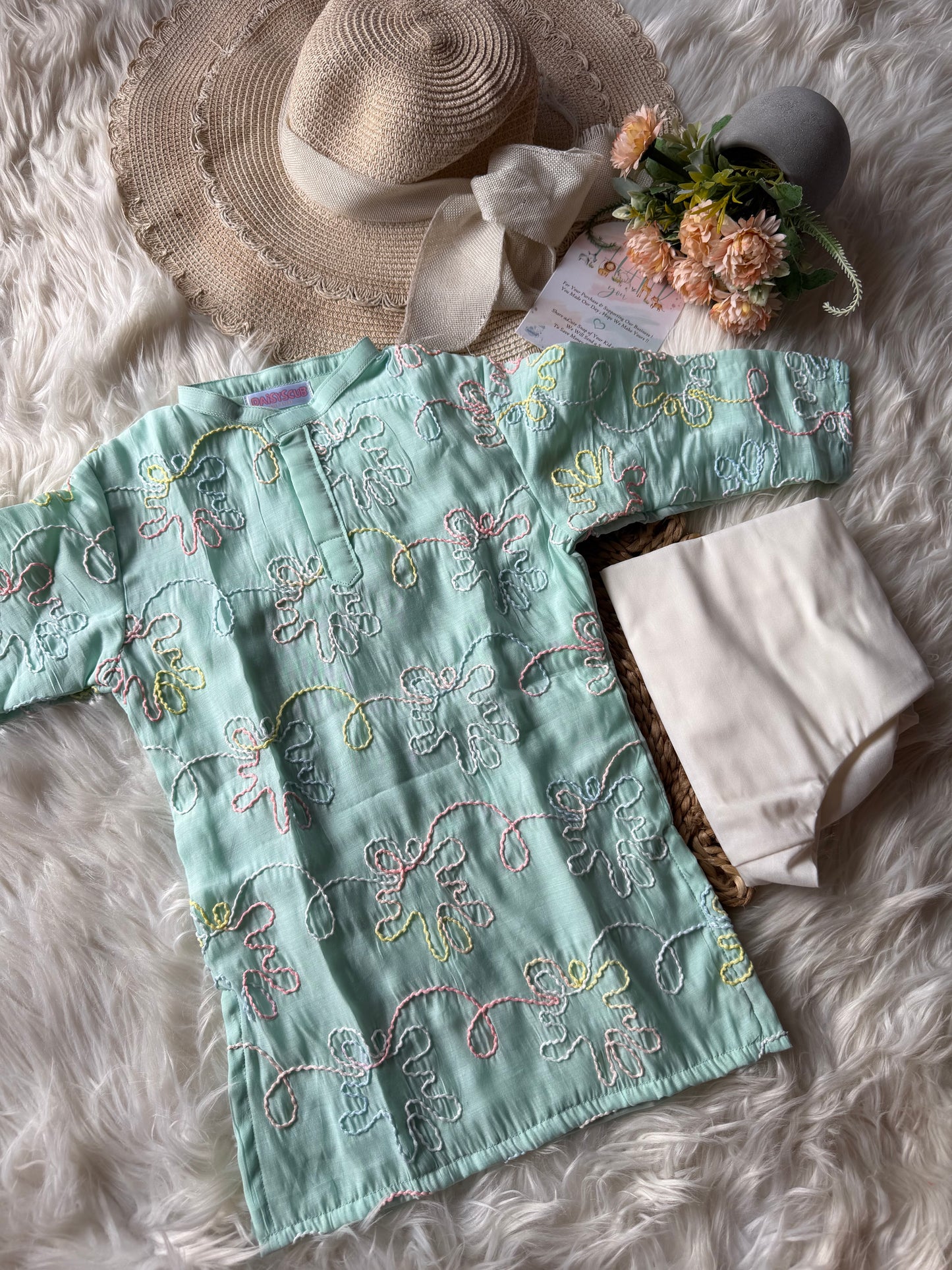 Mul Cotton Thread Work Kurta Set