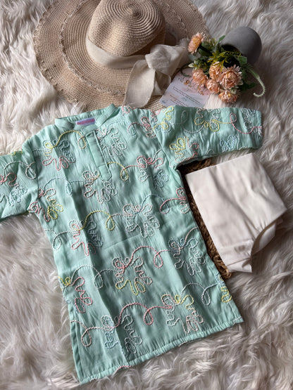 Mul Cotton Thread Work Kurta Set