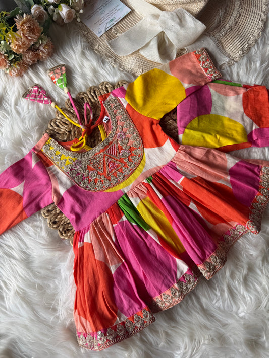 Cotton Abstract Embroidery Anarkali with Pants