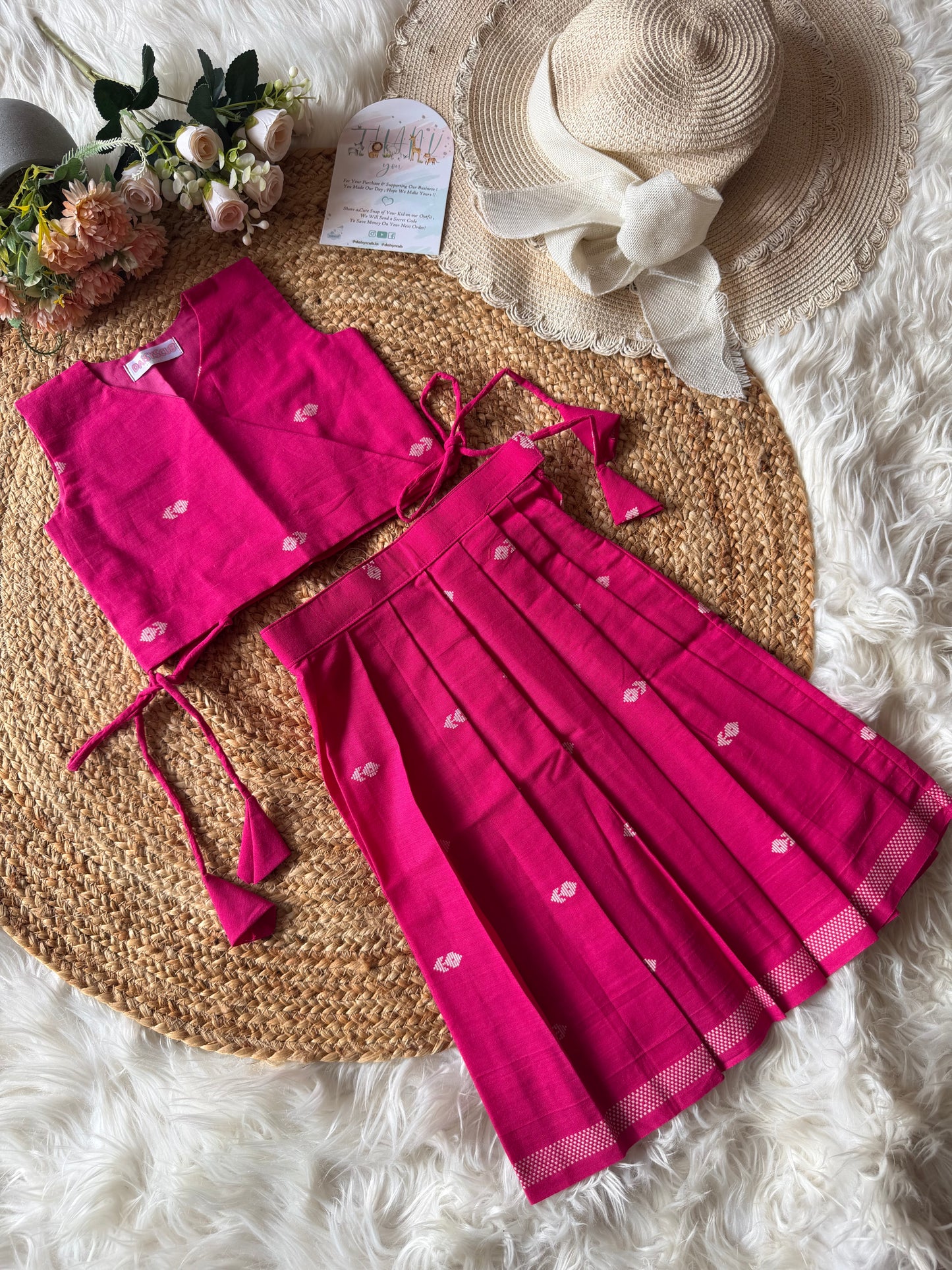 Handloom Cotton Butti Criss cross Lehenga Set