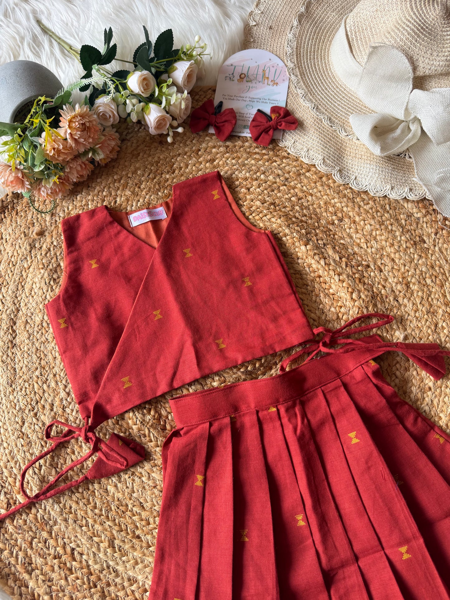 Handloom Cotton Weaved Wrap Style Lehenga Set