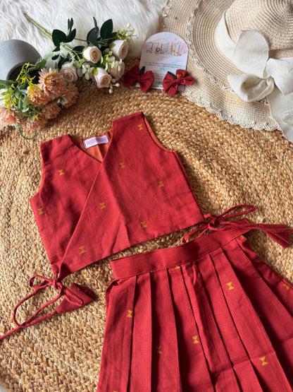 Handloom Cotton Weaved Wrap Style Lehenga Set
