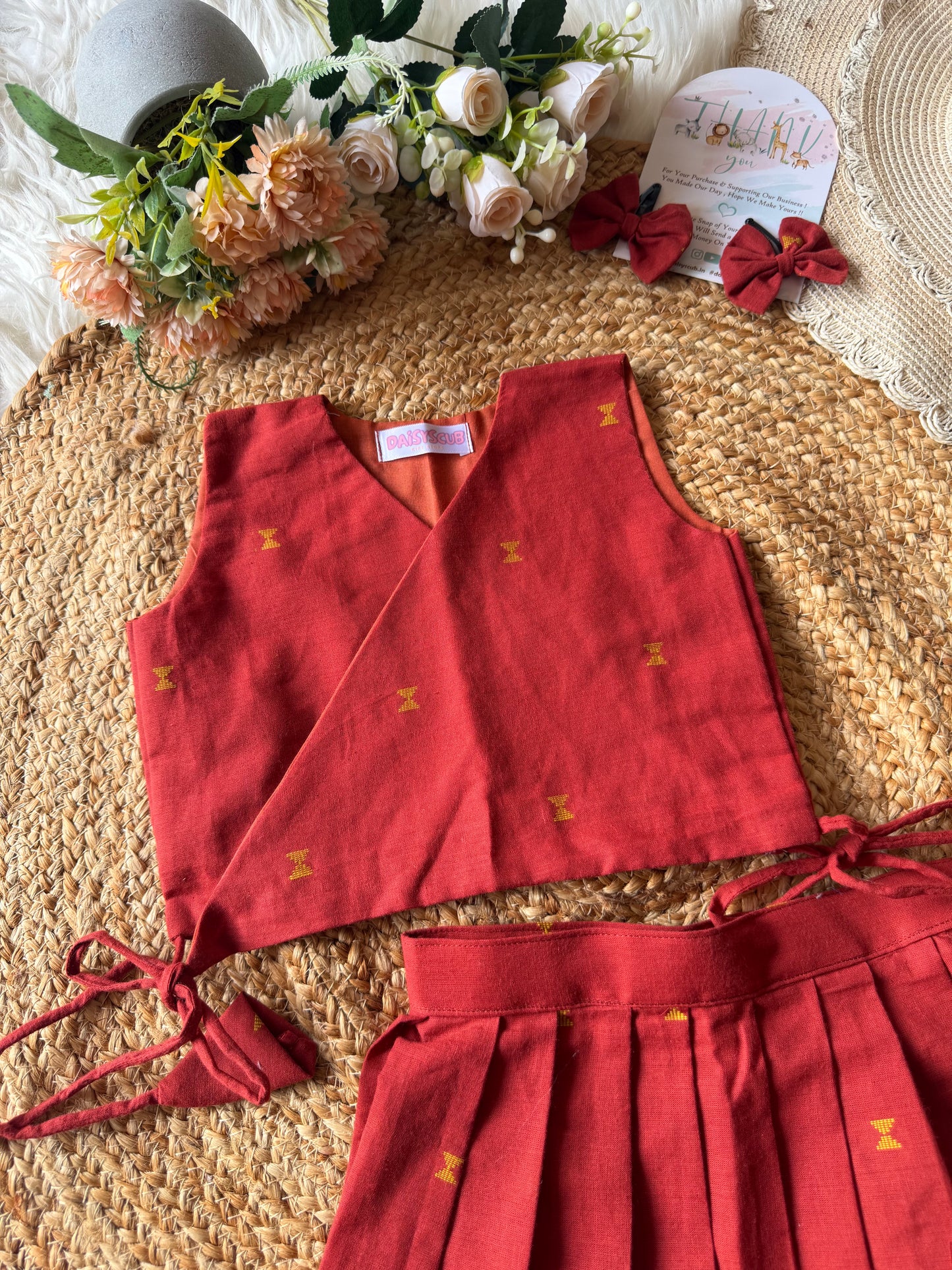 Handloom Cotton Weaved Wrap Style Lehenga Set