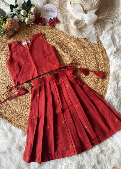 Handloom Cotton Weaved Wrap Style Lehenga Set
