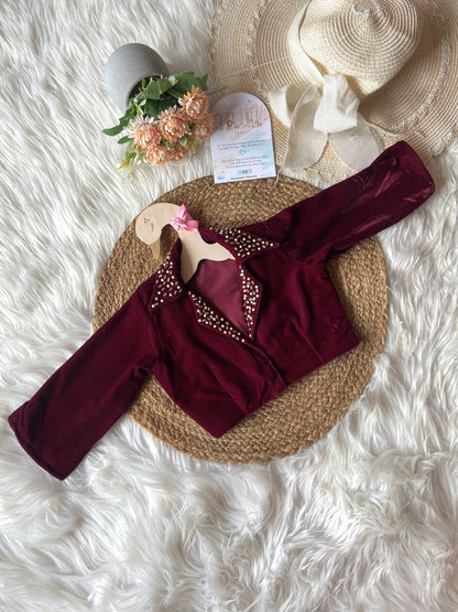 Velvet Beads Top with Crush Cutwork Lehenga