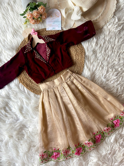 Velvet Beads Top with Crush Cutwork Lehenga