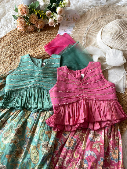 Tissue Sequence Peplum Lehenga Set in 2 Colours