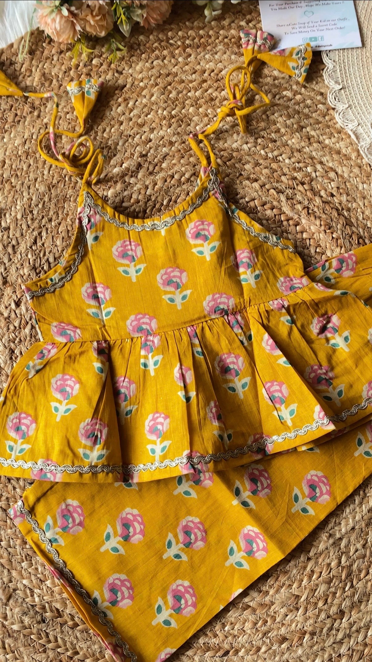 Cotton Floral Peplum Coord set in Yellow Color