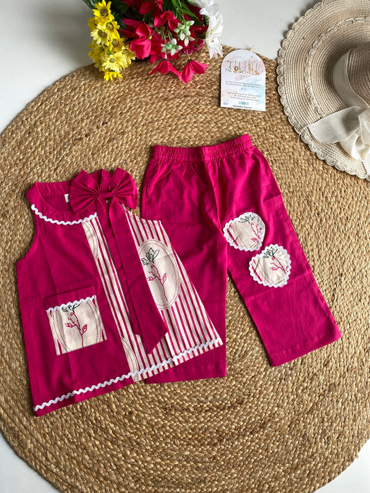 Cotton Aline Designer Stripe Coord set in Pink