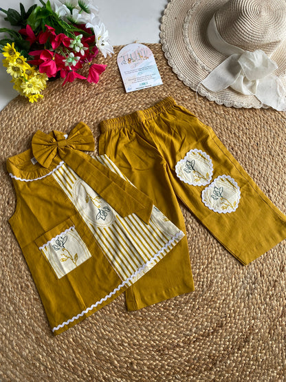 Cotton Aline Designer Stripe Coord set in Mustard
