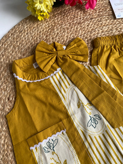 Cotton Aline Designer Stripe Coord set in Mustard