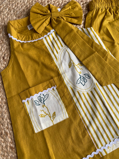 Cotton Aline Designer Stripe Coord set in Mustard