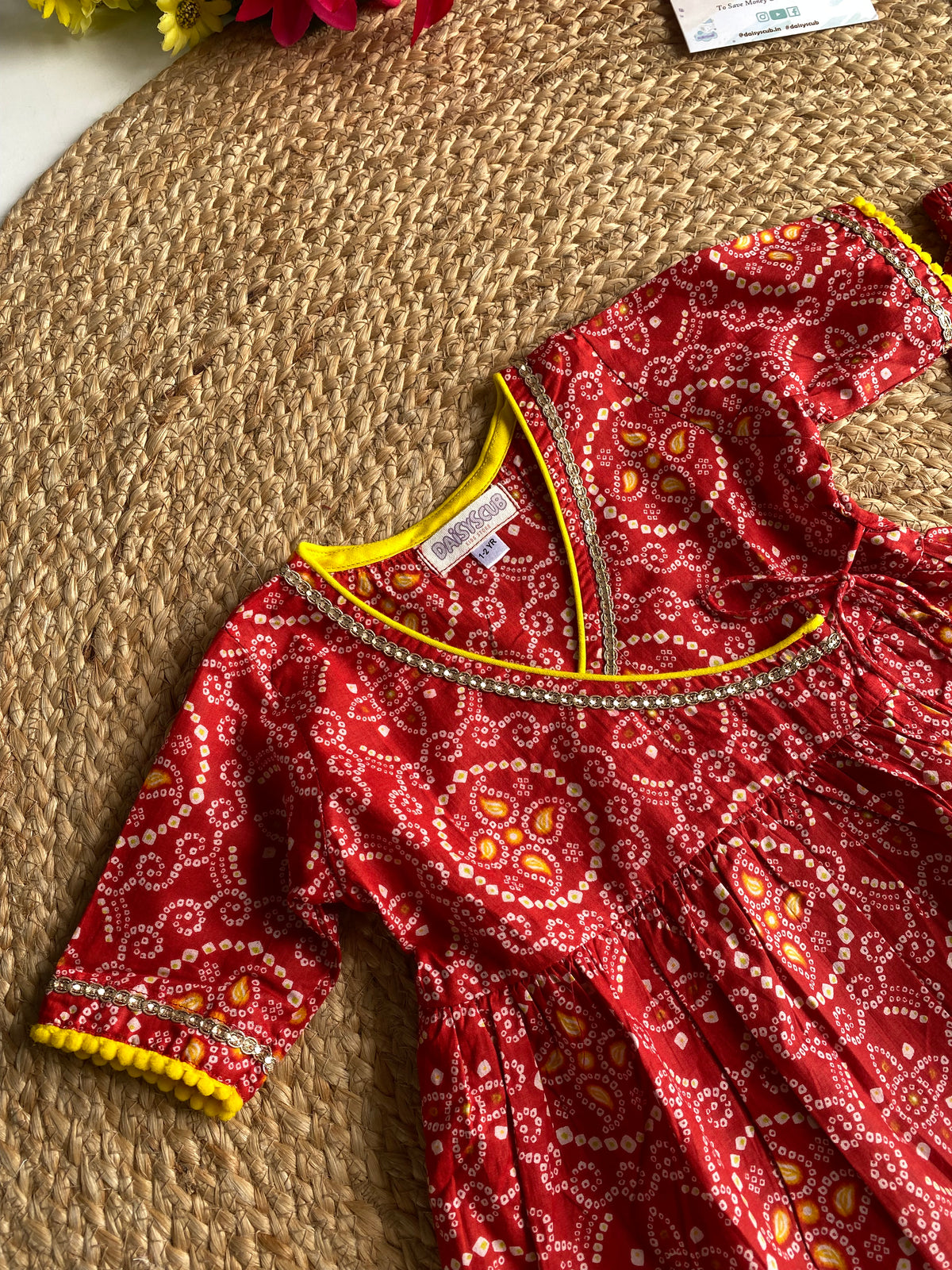 Pure Cotton Angarkha Kurti with Pant - Bandhani Red