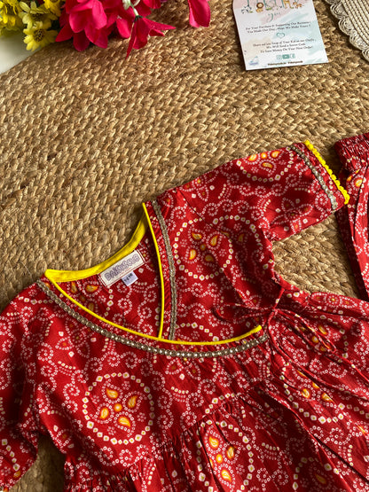 Pure Cotton Angarkha Kurti with Pant - Bandhani Red