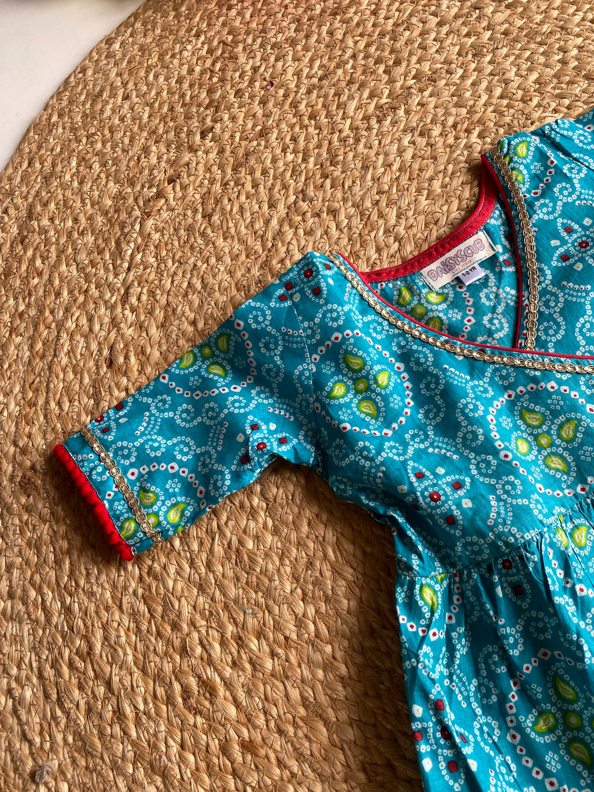Pure Cotton Angarkha Kurti with Pant - Bandhani Blue