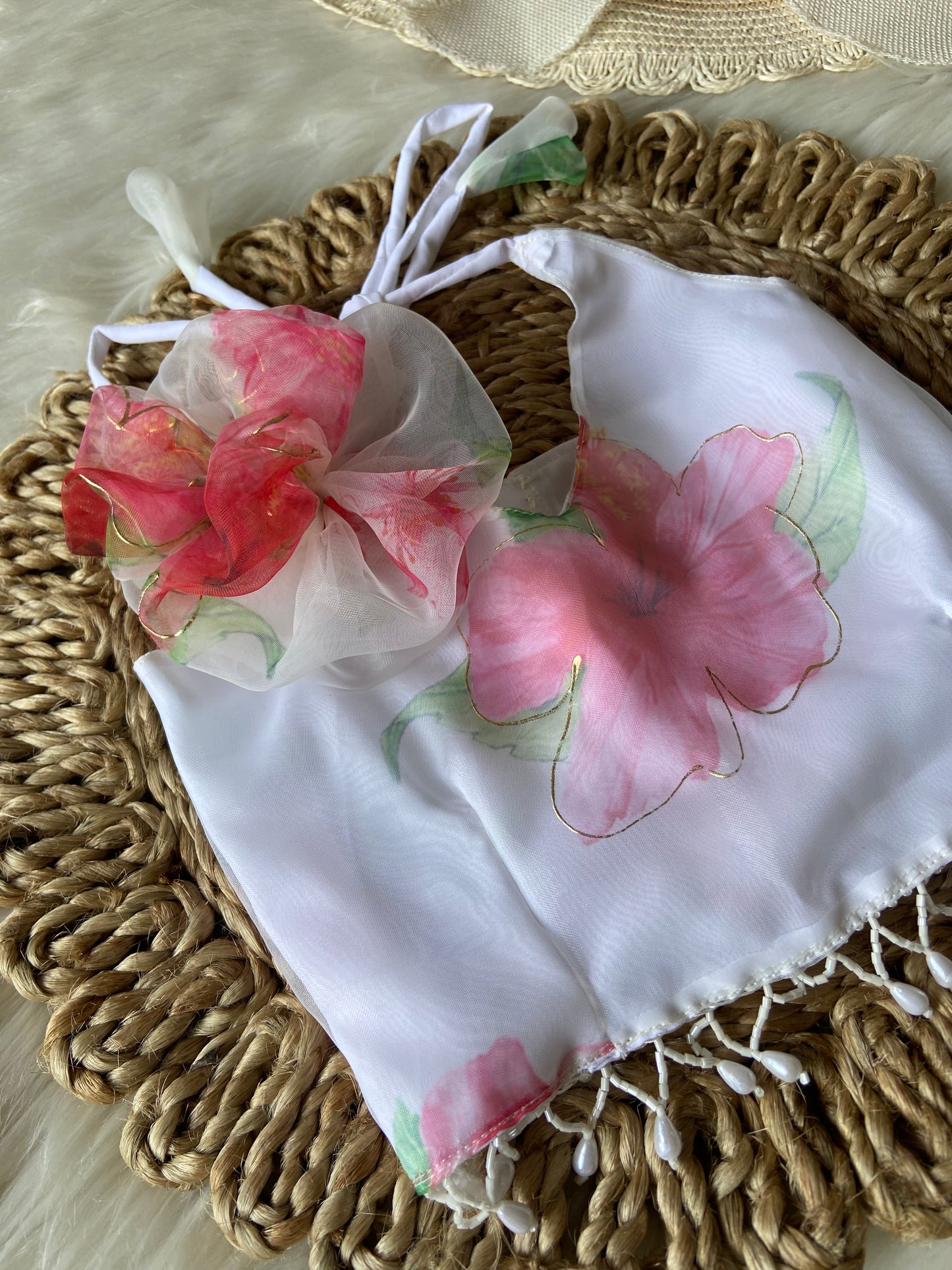 Floral Organza Foil Print Lehenga