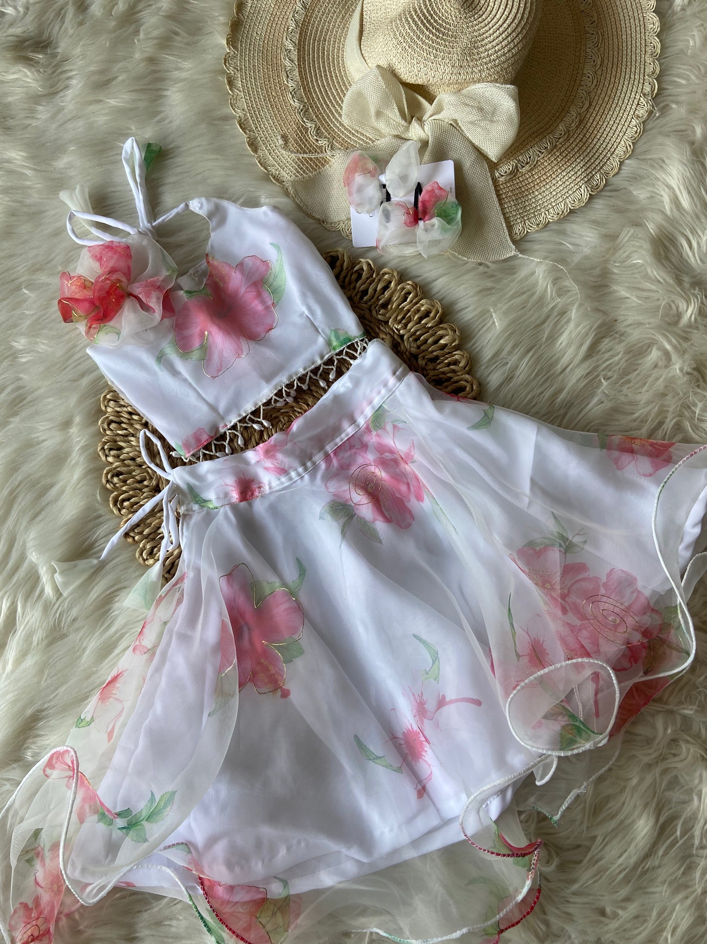 Floral Organza Foil Print Lehenga