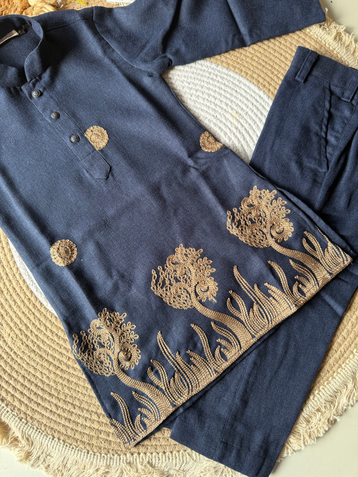 Embroidered Kurta Pyjama Set in 3 Colors