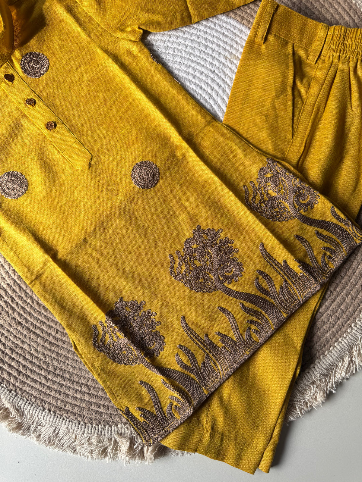 Embroidered Kurta Pyjama Set in 3 Colors