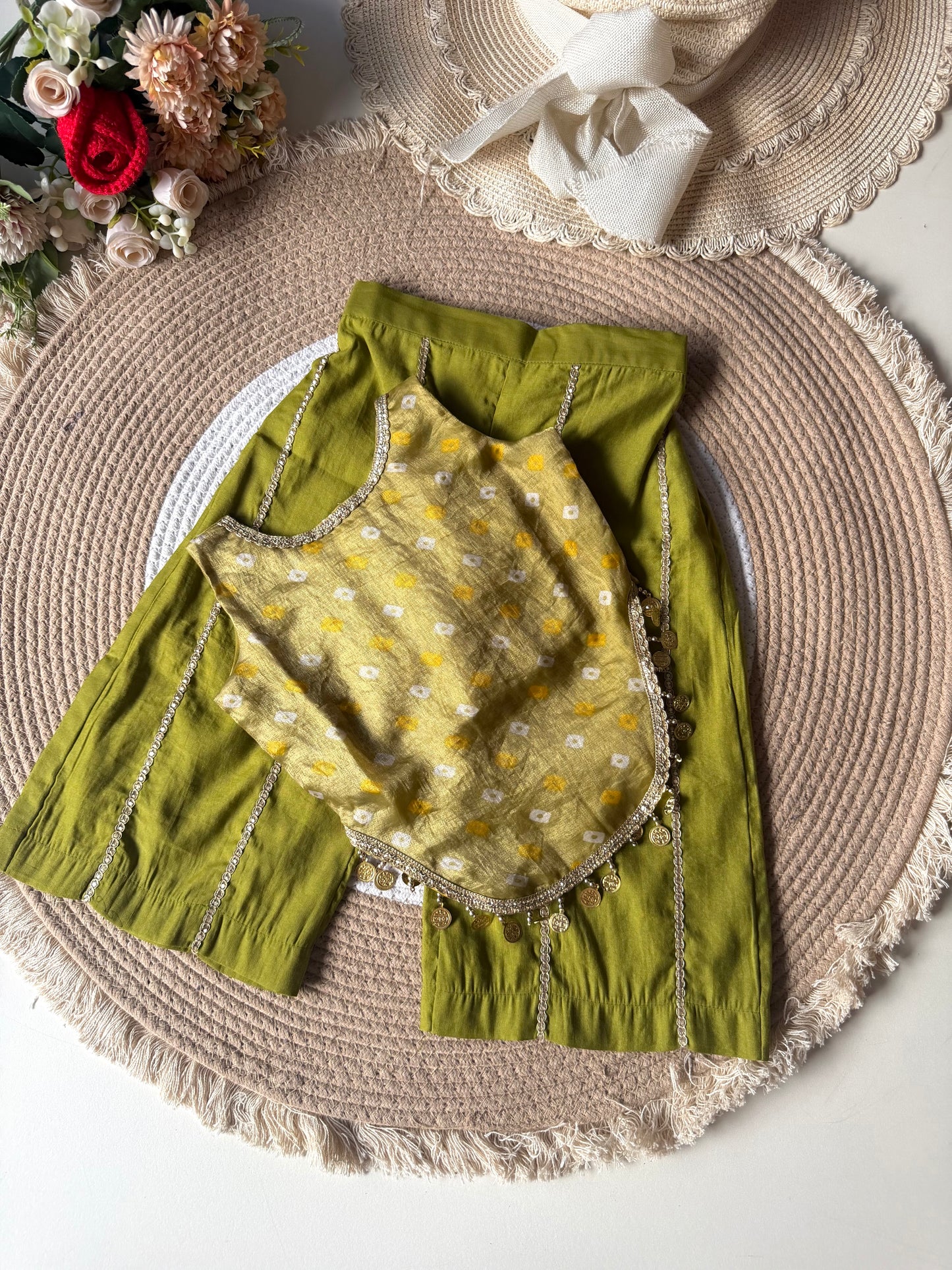 Bandhani Ghungroo Coin Top with Palazzo in 2 Colours