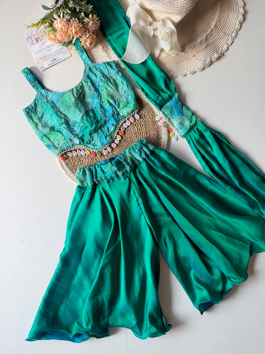 Peacock Chinnon Embellished Palazzo Pants with Dupatta