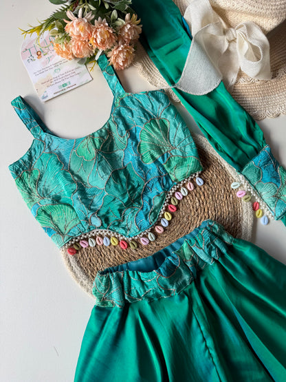 Peacock Chinnon Embellished Palazzo Pants with Dupatta