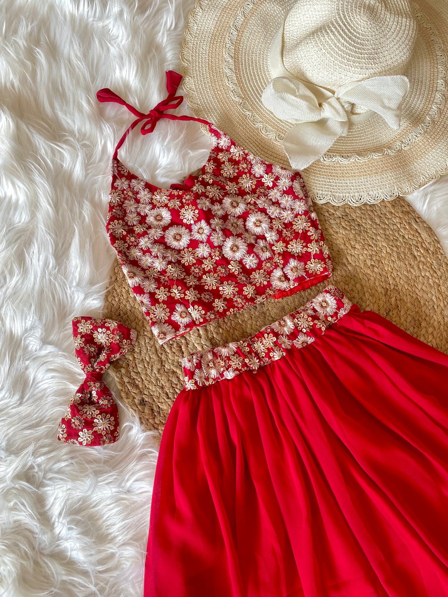 Halter Neck Red Lehenga