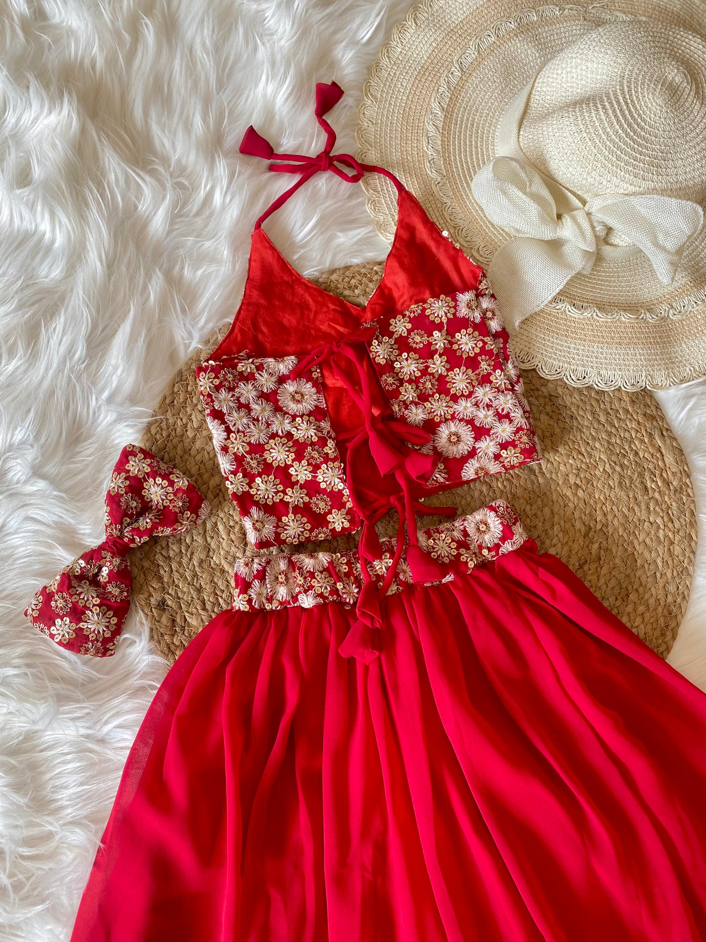 Halter Neck Red Lehenga