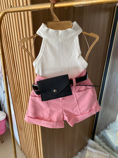 White Co-Ord Set With Pouch