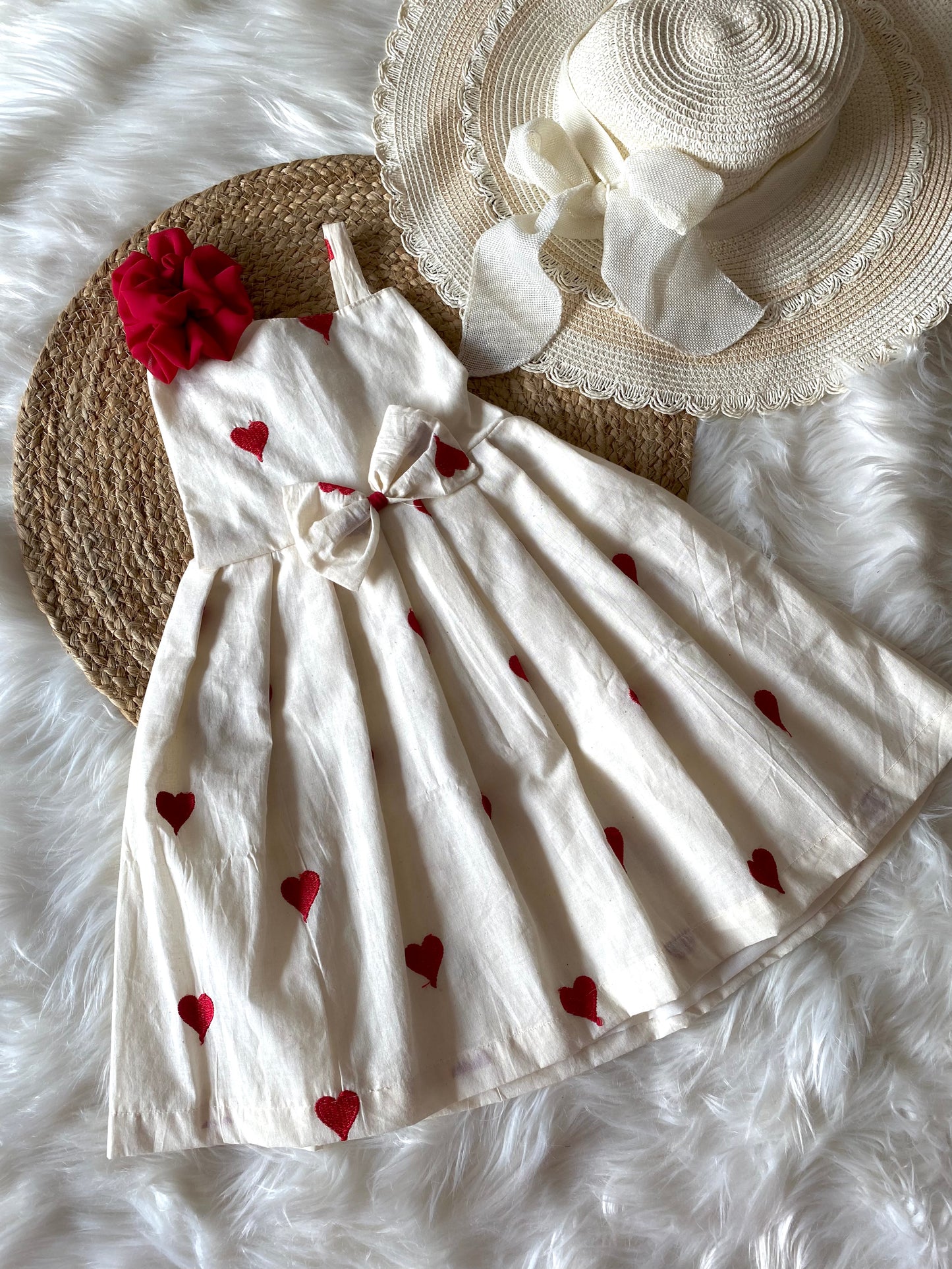 White Red Heart Cotton Frock
