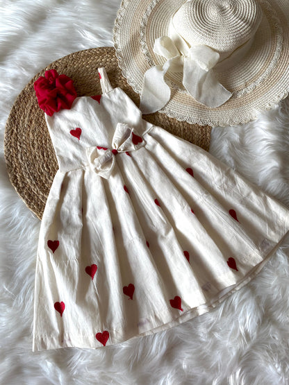 White Red Heart Cotton Frock