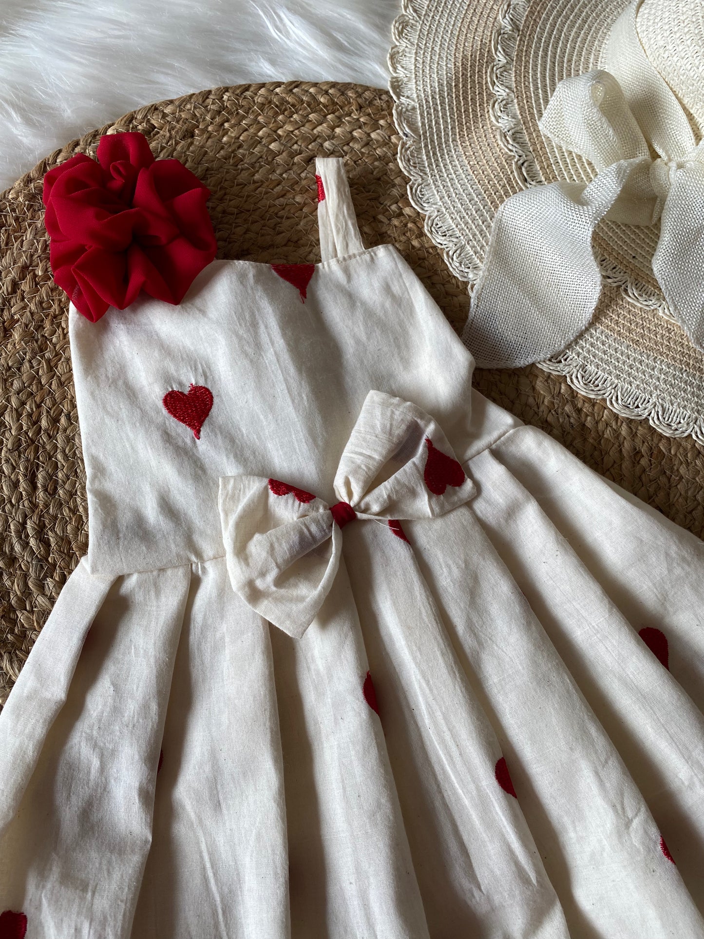 White Red Heart Cotton Frock