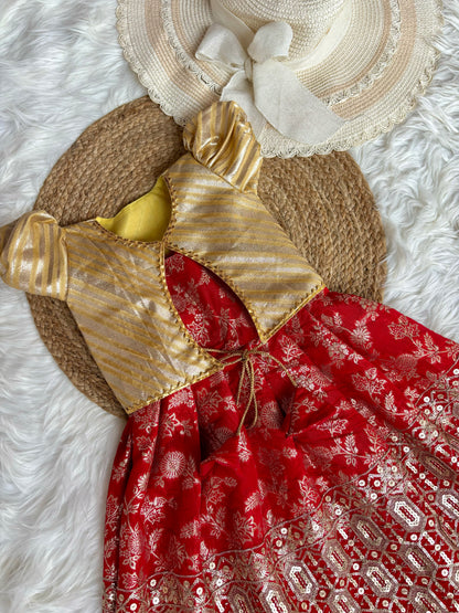 Red Banarasi Jacket Frock