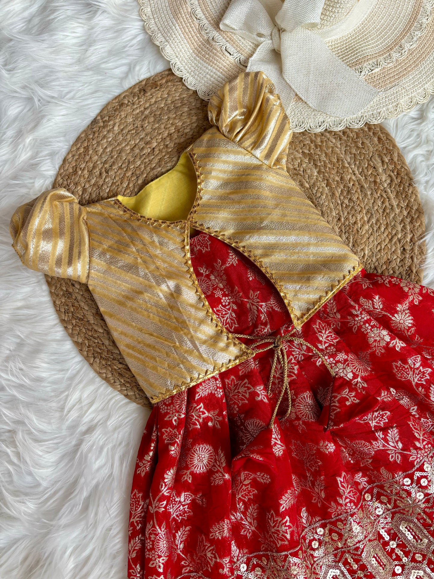 Red Banarasi Jacket Frock