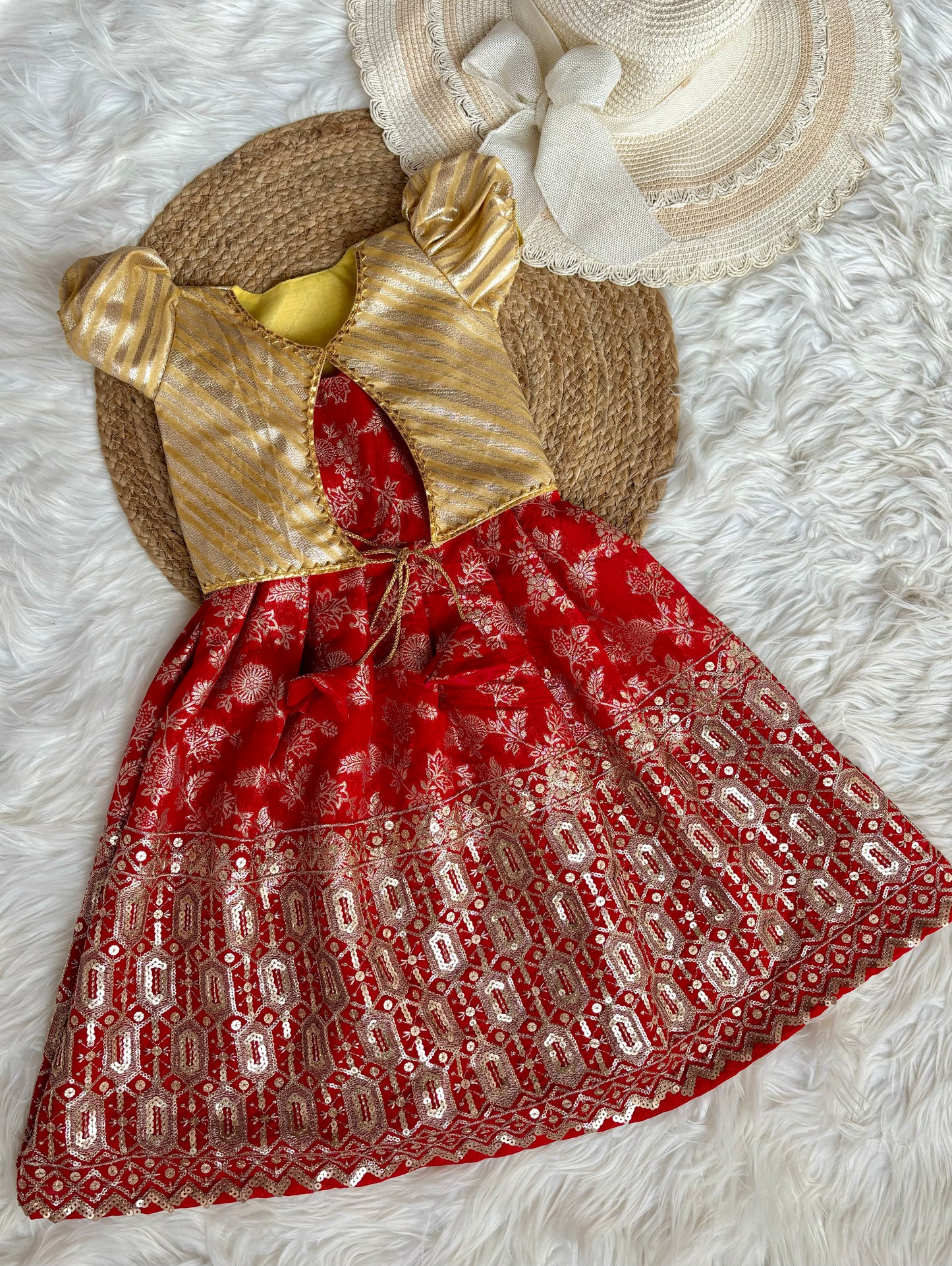 Red Banarasi Jacket Frock