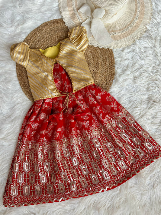 Red Banarasi Jacket Frock