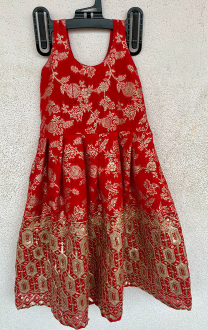 Red Banarasi Jacket Frock