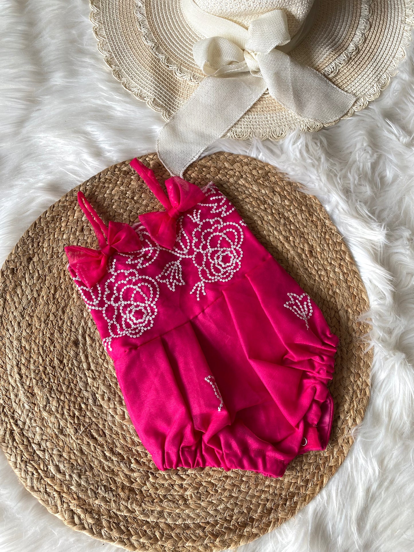 Pink Floral Thread Embroidery Romper