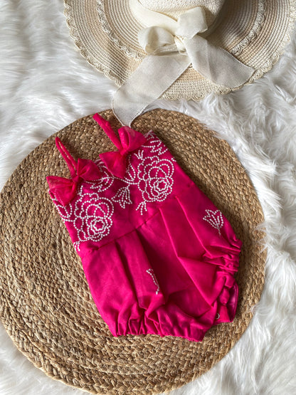 Pink Floral Thread Embroidery Romper