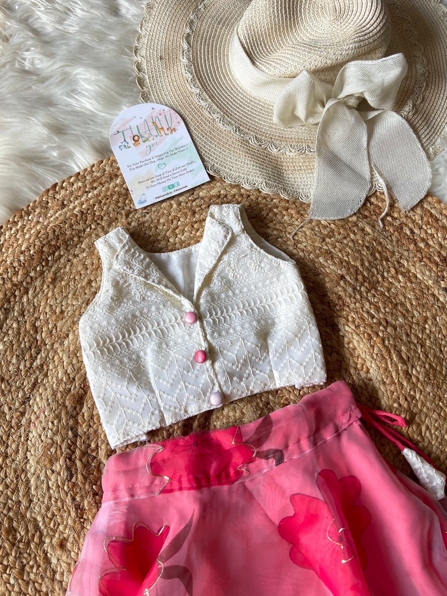 Designer Contrast White and Pink Lehenga Set