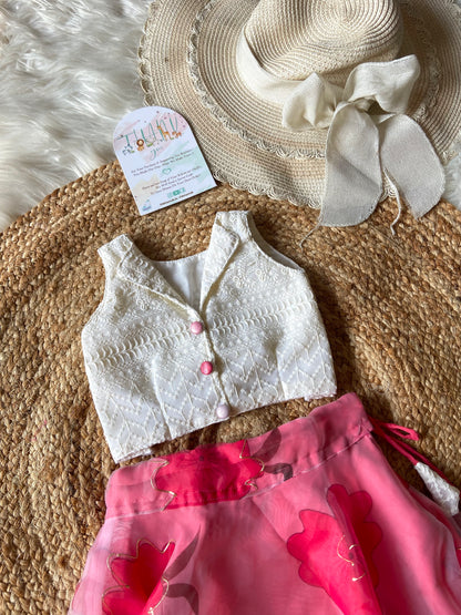 Designer Contrast White and Pink Lehenga Set